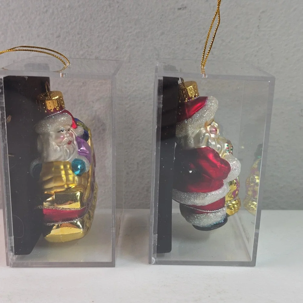 Target Santa Christmas Glass Ornaments Multicolor Sleigh 2004 Set of 2